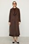 Reglan Sleeve Cape Detailed Self Patterned Limited Edition Coat Brown 3141 - 4
