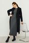 Herringbone Jacquard Patterned Waist-Tied Limited Edition Coat Black 3136 - 5