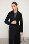 Herringbone Jacquard Patterned Waist-Tied Limited Edition Coat Black 3136 - 4