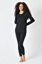Unisex Black Open Collar Long Sleeve Economic Thermal Underwear 343 - 6