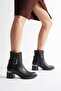 Ravena Women's Black Leather Zippered Thick Heeled Boots with Metal Accessories (6 cm) - 4