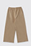 Girl's Wide Leg Pocketed Beige Sweatpants with Elastic Waist - 2