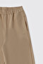 Girl's Wide Leg Pocketed Beige Sweatpants with Elastic Waist - 3