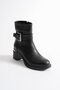 Ravena Women's Black Leather Zippered Thick Heeled Boots with Metal Accessories (6 cm)