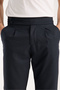 High Waist Pleated Dark Navy Blue Fabric Trousers - 2