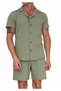 Khaki Linen Relaxed Fit Short Sleeve Loose Lapel Collar Summer Shirt Shorts Set