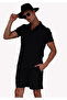 Black Linen Relaxed Fit Short Sleeve Loose Lapel Collar Summer Shirt Shorts Set - 5