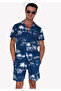 Blue Palm Tree Relaxed Fit Short Sleeve Loose Lapel Collar Summer Shirt Shorts Set - 4