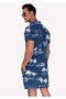Blue Palm Tree Relaxed Fit Short Sleeve Loose Lapel Collar Summer Shirt Shorts Set - 5