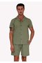 Khaki Linen Relaxed Fit Short Sleeve Loose Lapel Collar Summer Shirt Shorts Set - 5