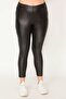 Women's Large Size Black Faux Leather Coated Back Viscose Fabric Leggings Trousers 65n30030 - 6