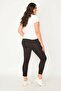 Women's Large Size Black Faux Leather Coated Back Viscose Fabric Leggings Trousers 65n30030 - 5