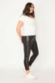 Women's Large Size Black Faux Leather Coated Back Viscose Fabric Leggings Trousers 65n30030 - 4