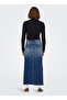 High Waist Light Blue Women's Brushed Long Skirt Onlayoe Hw Front Slit Midi Dnm Skir - 3