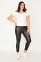 Women's Large Size Black Faux Leather Coated Back Viscose Fabric Leggings Trousers 65n30030