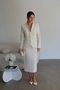 Ecru White Ruffle Detailed Jacket and Midi Skirt Set Premium Tweed Suit