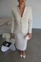 Ecru White Ruffle Detailed Jacket and Midi Skirt Set Premium Tweed Suit - 6