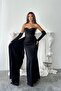 Sheer and Sleeve Detail Embellished Elegant Satin Design Evening Dress