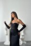 Sheer and Sleeve Detail Embellished Elegant Satin Design Evening Dress - 4