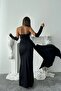 Sheer and Sleeve Detail Embellished Elegant Satin Design Evening Dress - 7