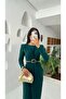 Low Waist Front Slit Long Sleeve Knitted Crepe Dress - 3