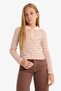 Slim Fit Narrow Cut Polo Collar Striped Ribbed Long Sleeve T-Shirt Girl Child F7131A825Au - 4