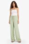 Wide Leg Double Pockets Elastic Waist Standard Length Linen Blend Trousers E1981Ax25Sm