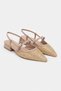 X-Harmony Straw Beige Belt Detail Pointed Toe Short Heeled Women's Ballerinas - 4