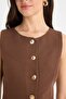 Fitted Crew Neck Linen Blend Blazer Vest F5406Ax25Sm - 5