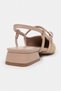 X-Harmony Straw Beige Belt Detail Pointed Toe Short Heeled Women's Ballerinas - 7