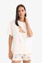 Pajama Set Short Sleeve Top Elastic Waist Shorts-Fall in Love E9826Ax25Sm - 3
