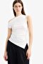 Slim Fit One-Shoulder Ribbed Blouse F2453Ax25Sm - 3