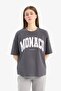 Oversize Wide Fit Crew Neck Printed Combed Cotton Short Sleeve T-Shirt E2794Ax25Sp - 4
