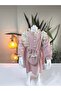 Eid Authentic Patterned Ruffled Powder Pink Baby Dress (Pack of Bag Pieces) - 7