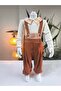 Eid Holiday Plaid Peter Pan collar Checked Suspender Salopet Suit Corded Fabric Velvet Overalls - 2