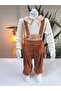 Eid Holiday Plaid Peter Pan collar Checked Suspender Salopet Suit Corded Fabric Velvet Overalls - 3