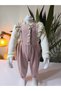 Eid Festival Powder Pink Melton Textured Vintage Baby Girl Blouse Overalls Hat Combination 3-Piece - 5