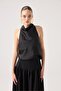 Degaje Yaka Saten Dalia Blouse Black - 3