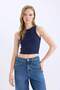 Fitted Halter Neck Ribbed Camisole Tank Top U0357Az25Sm - 3