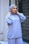 Women's Gray 100% Cotton Hooded Top and Bottom Set |   Oversize Comfortable Fit |   Suitable for 4 Seasons - 6