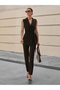 Black Belted Vest Belted Carrot Trousers Woven Fabric Double Suit - 2