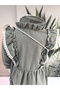 Eid Long Sleeve Lace Detailed Vintage Corded Fabric Velvet Bag Piece Girls' Dress - 5
