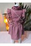Eid Long Sleeve Lace Detailed Vintage Corded Fabric Velvet Bag Piece Girls' Dress - 3