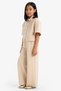 Wide Leg Beige Cotton Elastic Waist Wrinkled Textured Pants for Girls E1103A825Sp