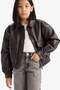 Waterproof Zippered Faux Leather Coat Jacket with Snap Pockets for Girls D6925A825Sp - 3