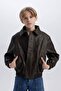 Boy's Waterproof Polo Collar Zippered Faux Leather Coat Jacket D5912A825Sp - 4