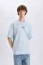 100% Cotton Oversize Wide Fit Crew Neck Back Printed Short Sleeve T-Shirt D7277Ax25Sp - 4
