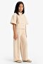 Wide Leg Beige Cotton Elastic Waist Wrinkled Textured Pants for Girls E1103A825Sp - 3