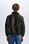 Boy's Waterproof Polo Collar Zippered Faux Leather Coat Jacket D5912A825Sp - 7