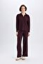 Relax Fit Polo Neck Basic Plain Ribbed Camisole Long Sleeve T-Shirt B2404Ax25Sp - 2